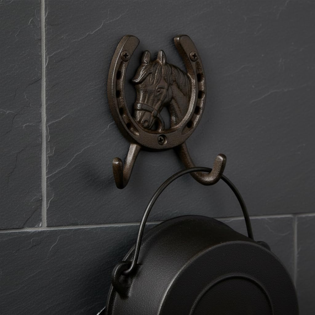 Comfy Hour 5 Inch Horse Hooks for Wall, Double Horseshoe Key Holder