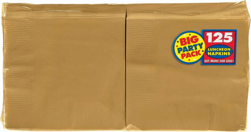 Amscan Gold Big Party Pack Luncheon Napkins Pack of 100, 6 1/2" x 6 1/2"
