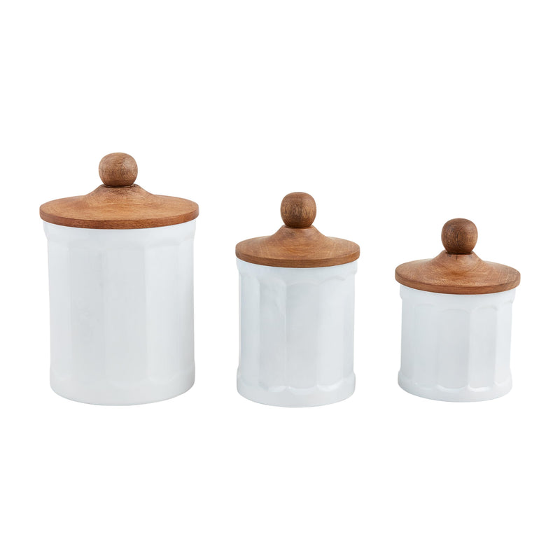 Mud Pie Milk Glass Canister Set, small 7 1/2&quot; x 5&quot; dia, WHITE