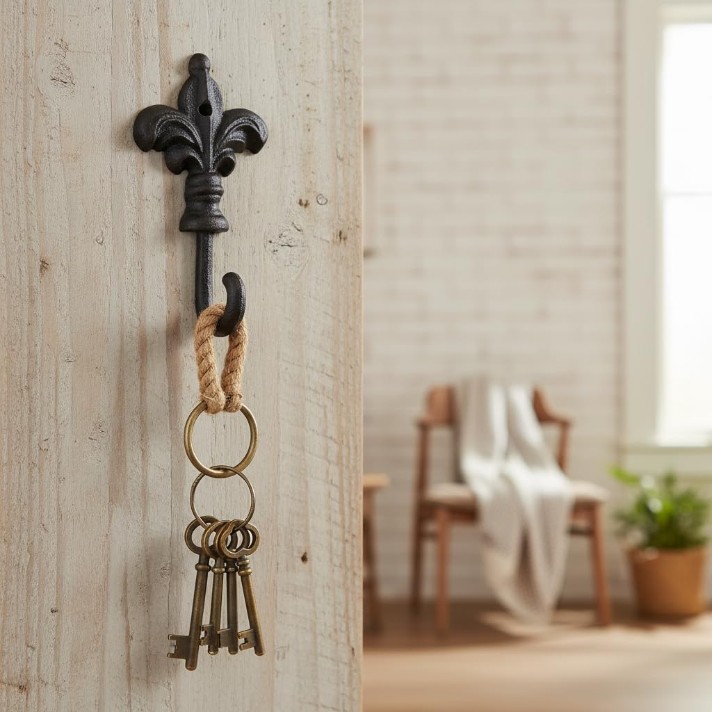 Comfy Hour Antique & Vintage Interior Decor Collection Cast Iron FDL Decorative Single Key Coat Hook Wall Hanger, Antique Black