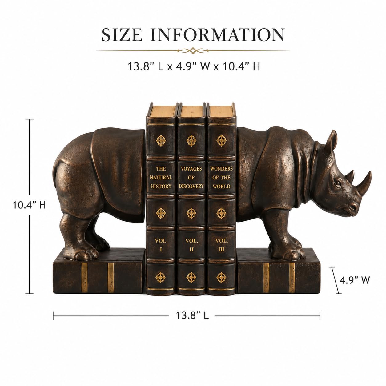 Comfy Hour 7" Length 6" Height Brown Copper Set 2 Rhino Bookends Art Bookend, 1 Pair, Antique Style, Heavy Weight, Bronze, Copper