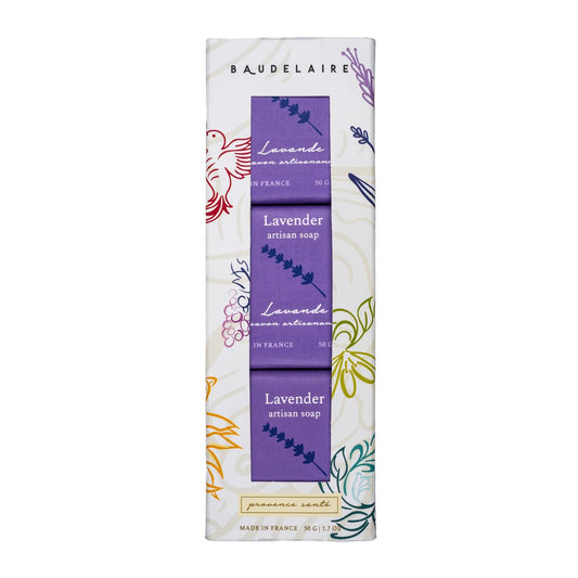 Baudelaire Lavender Artisan Travel Soap, 1.7-ounce (3 Pack), For Everyday Use, Bathroom Use, Skin Care, Made in France