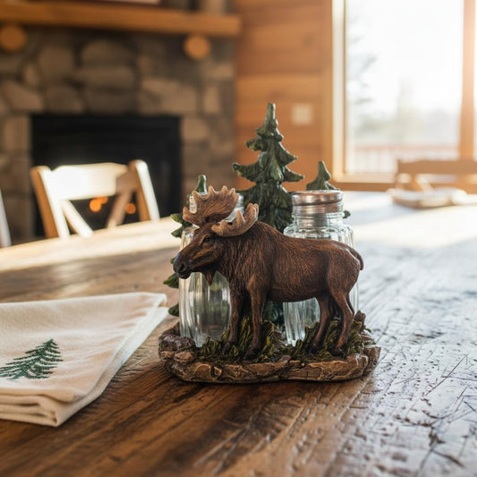 Comfy Hour 5 Inch Moose Salt and Pepper Shakers, Rustic Cabin Set of 2