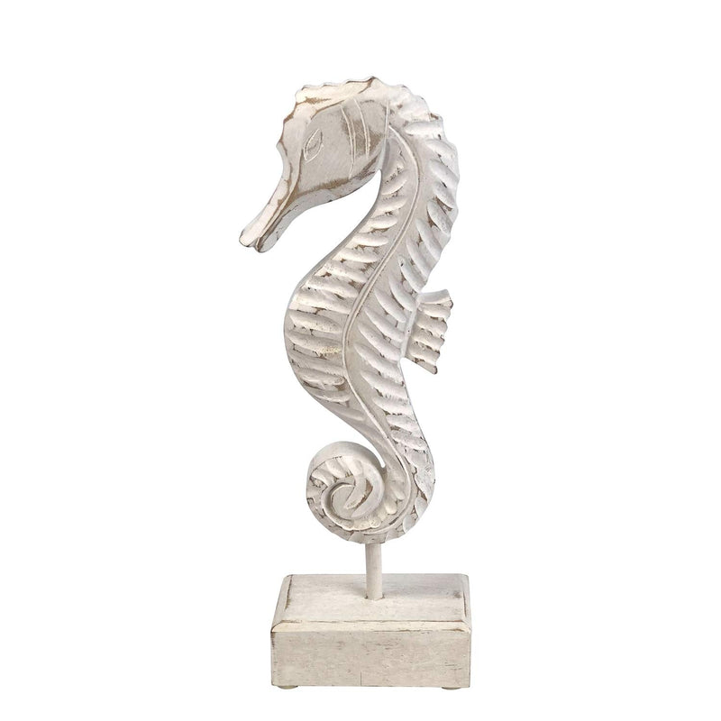 Beachcombers B23273 Small White Washed Wood Seahorse on Stand, 13-inch High