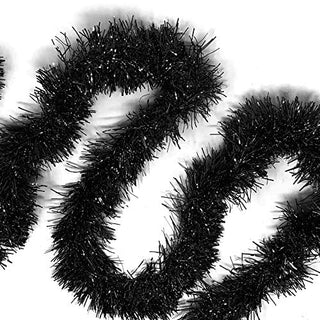Allgala Black Tinsel Garland, 50 Feet Christmas Metallic Foil Tinsel Garland Decoration for Holiday Tree Walll Rail Home Office Event Fall Thanksgiving Halloween Decoration