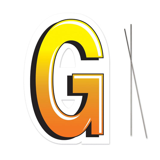 Beistle Plastic Letter G Yard Sign with Metal Stakes-Happy Birthday Party Outdoor Lawn Decoration, 18" x 11.75", Yellow/Orange/White/Black