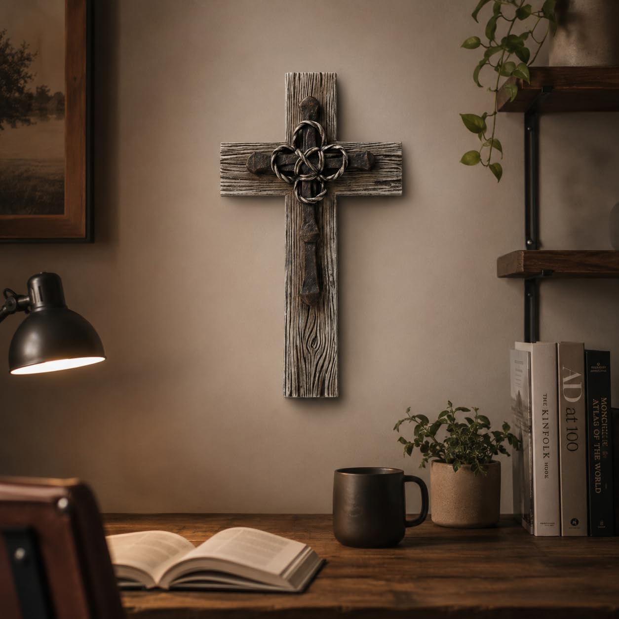 Comfy Hour 13 Inch Wall Cross, Faux Wood Cross Wall Decor, 1 Unit