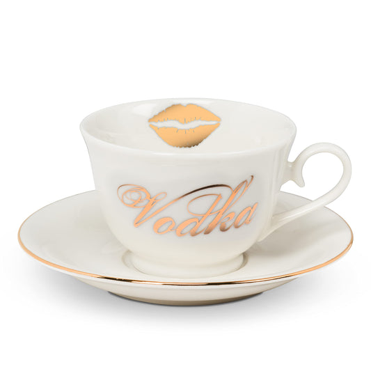 Abbott Collection 27-SIN Vodka Cup & Saucer, White/Gold
