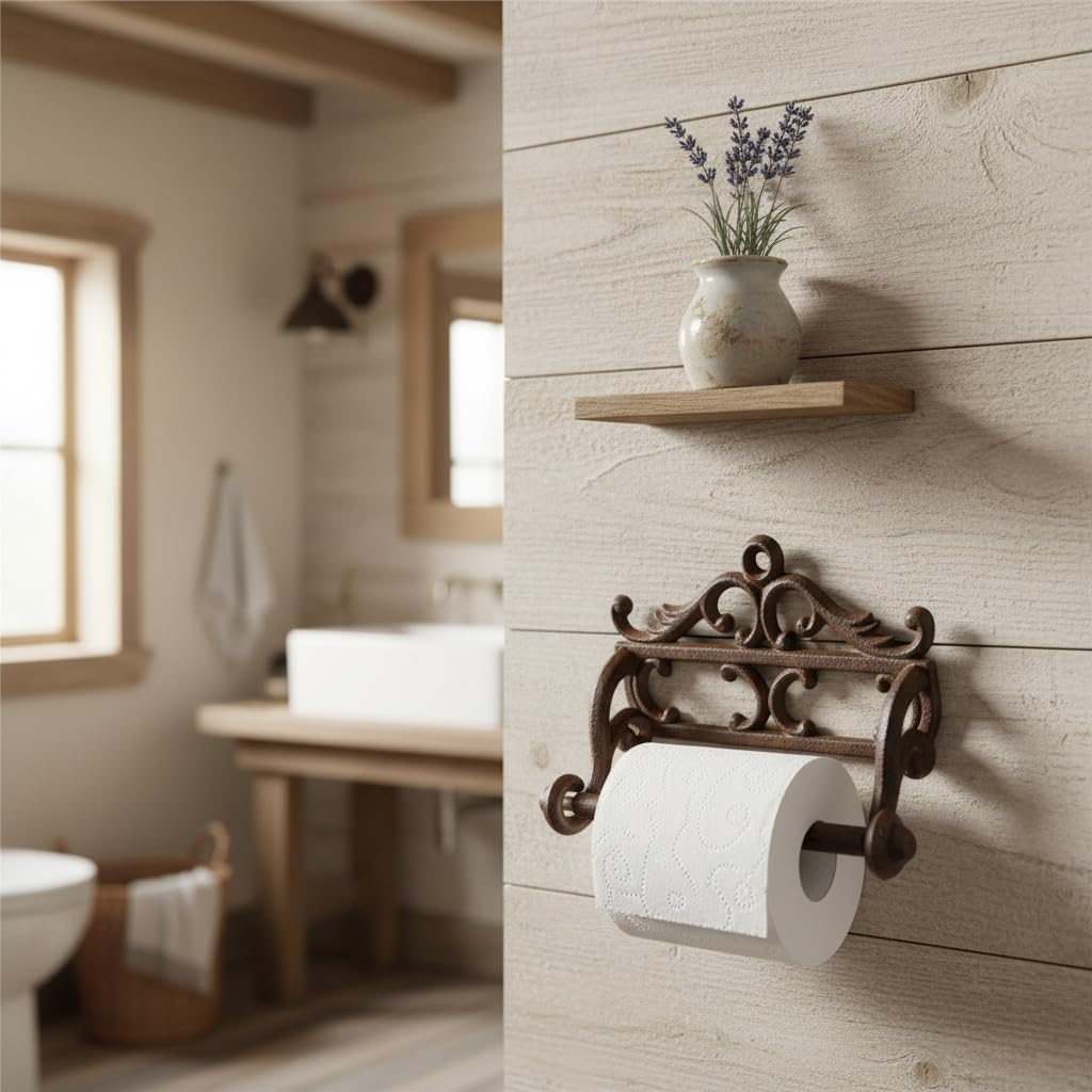 Comfy Hour 6.3 Inch Cast Iron Toilet Paper Holder, Antique Wall Mount