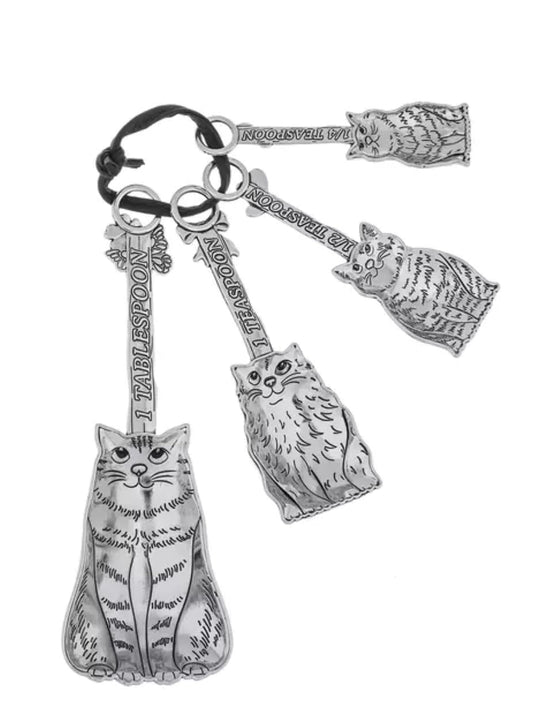 Ganz Family Of Cats Polished Silver Tone Zinc Alloy Measuring Spoons, 4-Piece Set