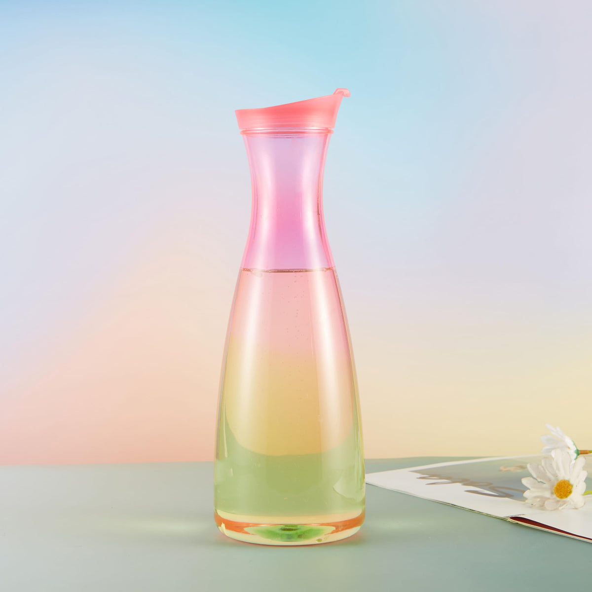 Locco Decor Pitcher, 52.4 Ounces, Pink Yellow