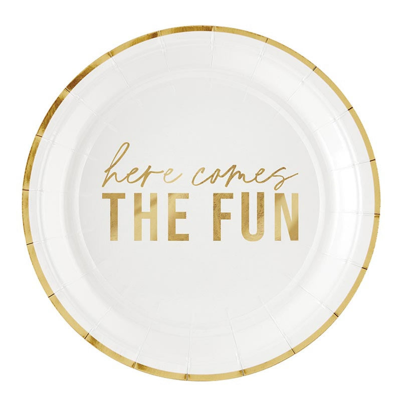 Slant Collections 8-Count Disposable Party Size Paper Plates, 7-Inch, Here Comes The Fun