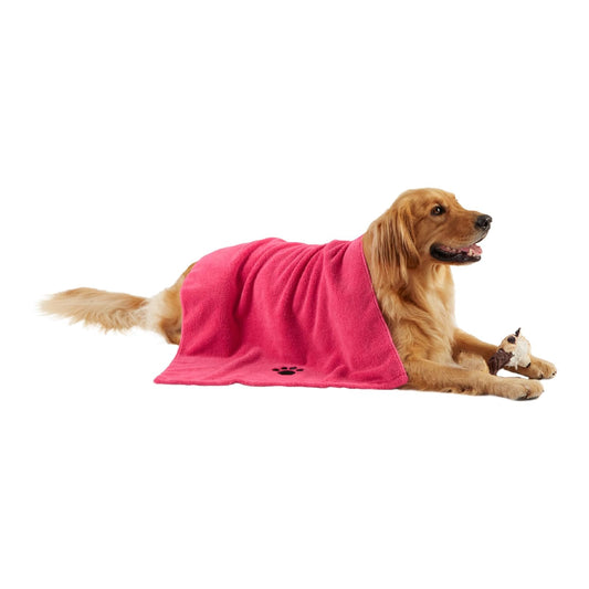 DII Design Bone Dry Embroidered Pet Grooming Towel Collection, Absorbent Microfiber X-Large, 41x23.5, Raspberry Sorbet