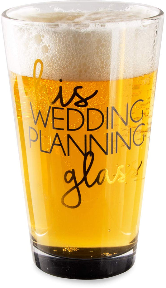 Pavilion Gift Company 61139 His Wedding Planning Glass-16 oz 16 oz Pint Glass Tumbler, Black