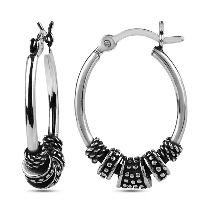 LeCalla Sterling Silver Jewelry Light Weight Oxidized Tribal Bali Hoop Earring for Women