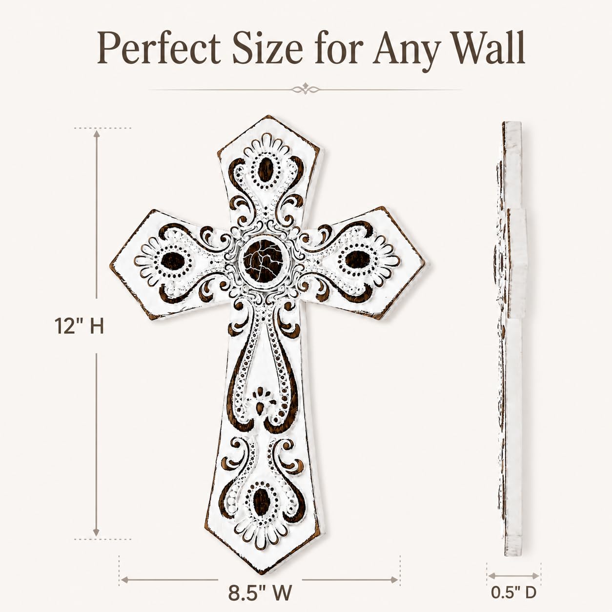 Comfy Hour 12 Inch White Cross for Wall, Rustic Wall Cross Decor