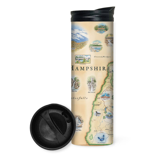 Xplorer Maps New Hampshire State Map 16 Oz Travel Drinkware with Spill-Resistant Lid - Stainless Steel Vacuum Insulated Coffee Tumbler