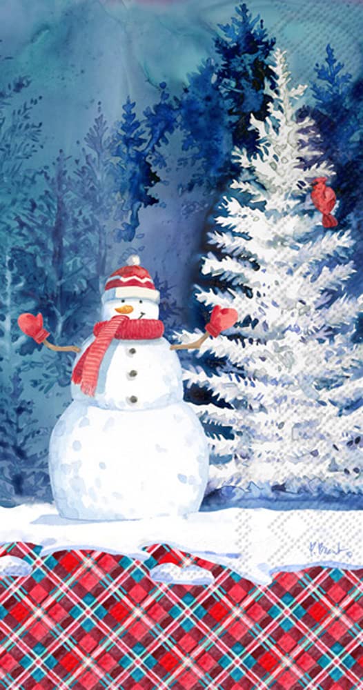 Boston International IHR 3-Ply Guest Towel Buffet Winter Holiday Christmas Paper Napkins, 16-Count, Frosted Snowman