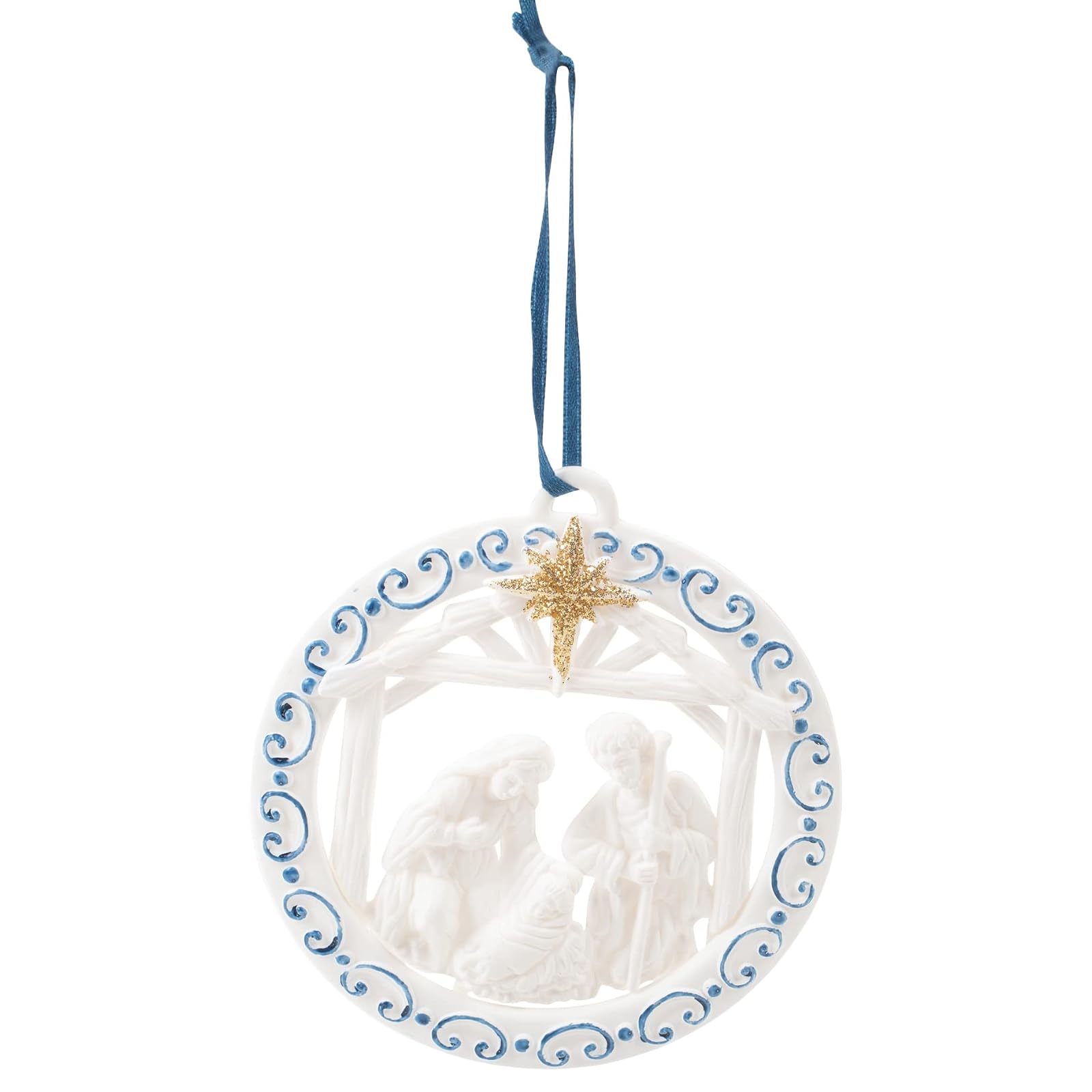 Kurt Adler White and Blue Nativity Family Christmas Ornament T3072