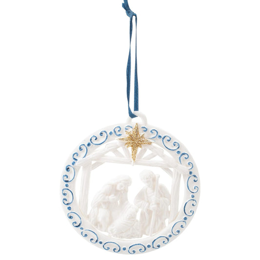 Kurt Adler White and Blue Nativity Family Christmas Ornament T3072