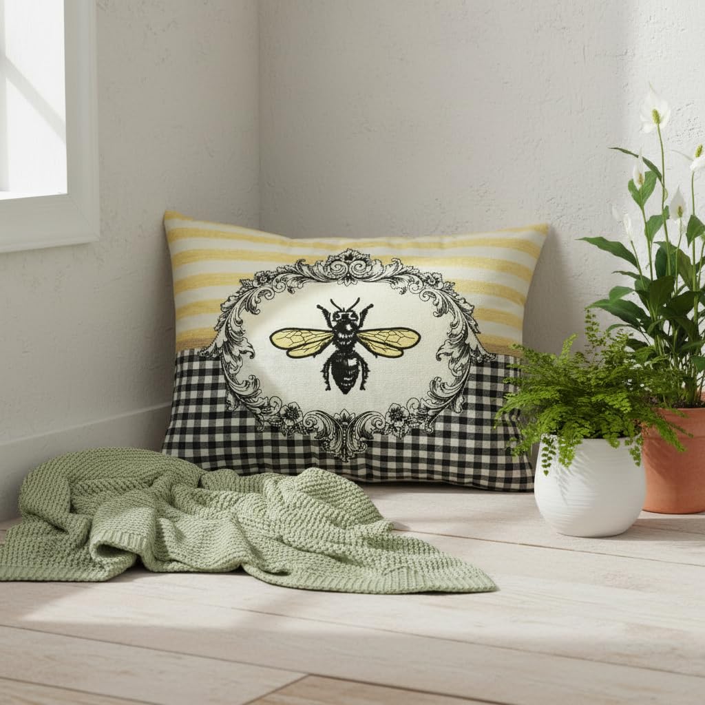 Comfy Hour Spring Is Here Collection Spring Bee and Flower Accent Pillow Throw Pillow Decorative Cushion, 18"x13", Polyester