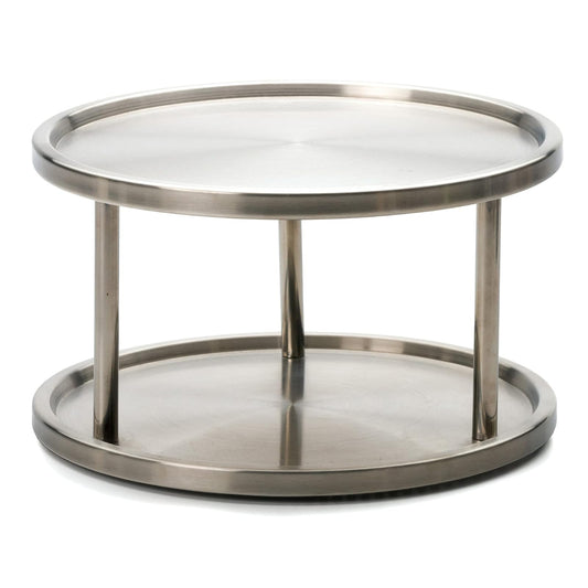 RSVP International Two-Tier Turntable Lazy Susan | Handy in Cabinet, Refrigerators & Counters | Organize Spices, Canned Foods, Pots, Pans, Dinnerware, 10.5" x 6", Stainless Steel