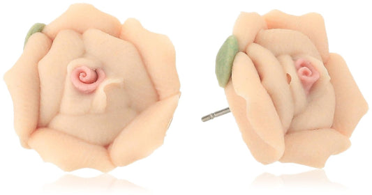 1928 Jewelry Classic Peach Porcelain Rose Post Earrings