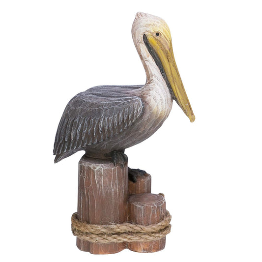 Beachcombers Resin Carved Wood Look Brown Pelican on a Piling