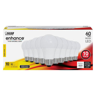 Feit Electric Light Bulb, A19-60W (10 Pack), 3000k Bright White