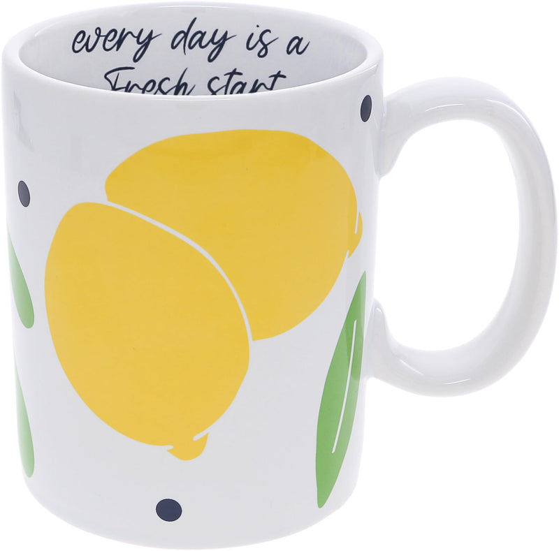 Pavilion - Every Day Is A Fresh Start - 18 Oz 532 mL Fresh Squeezed Lemon Tree Novelty Playful Fun Vintage Polka Dot Hot Cold Coffee Mug Tea Cup Big Handle Drinkware