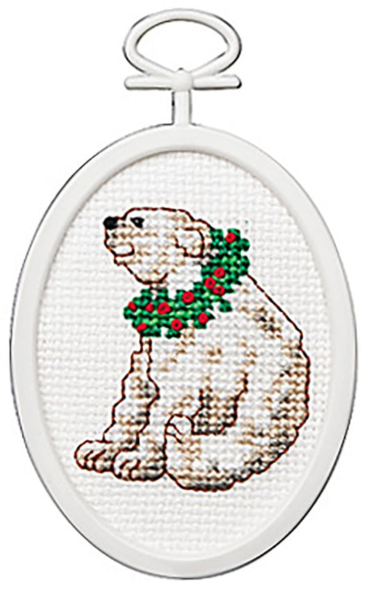 Design Works Crafts Janlynn 1143-46 18 Count Mini Counted Cross Stitch Kit, 2.75-Inch, Oval, Polar Bear