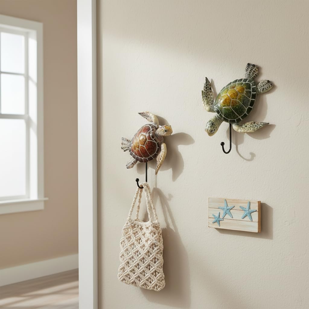 Comfy Hour Ocean Voyage with Sea Turtles Collection 5" Set Turtle Coastal Ocean Theme Decorative Wall Hanger, Polyresin