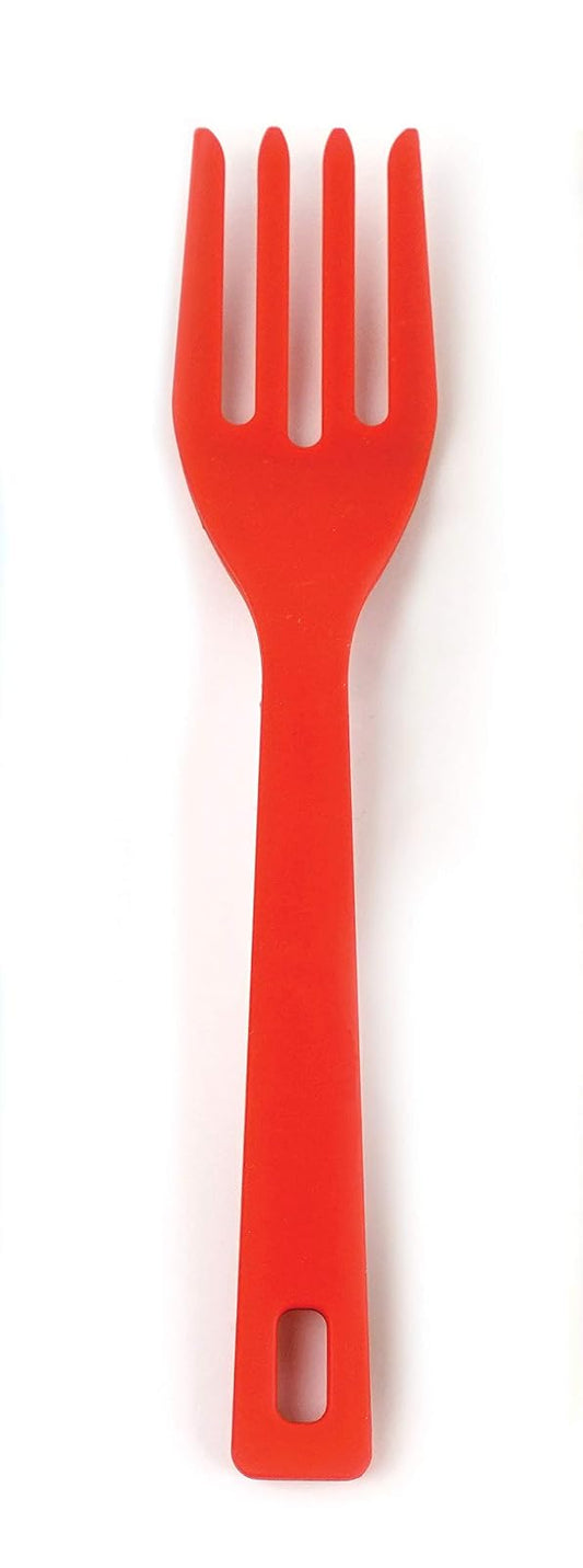 RSVP International Silicone Flexible Fork, Red, 11" | Mixes Ingredients, Mashes Food, Whisks Eggs, & More | Dishwasher Safe & Heat Resistant | Baking, Serving, Mixing Made Easy