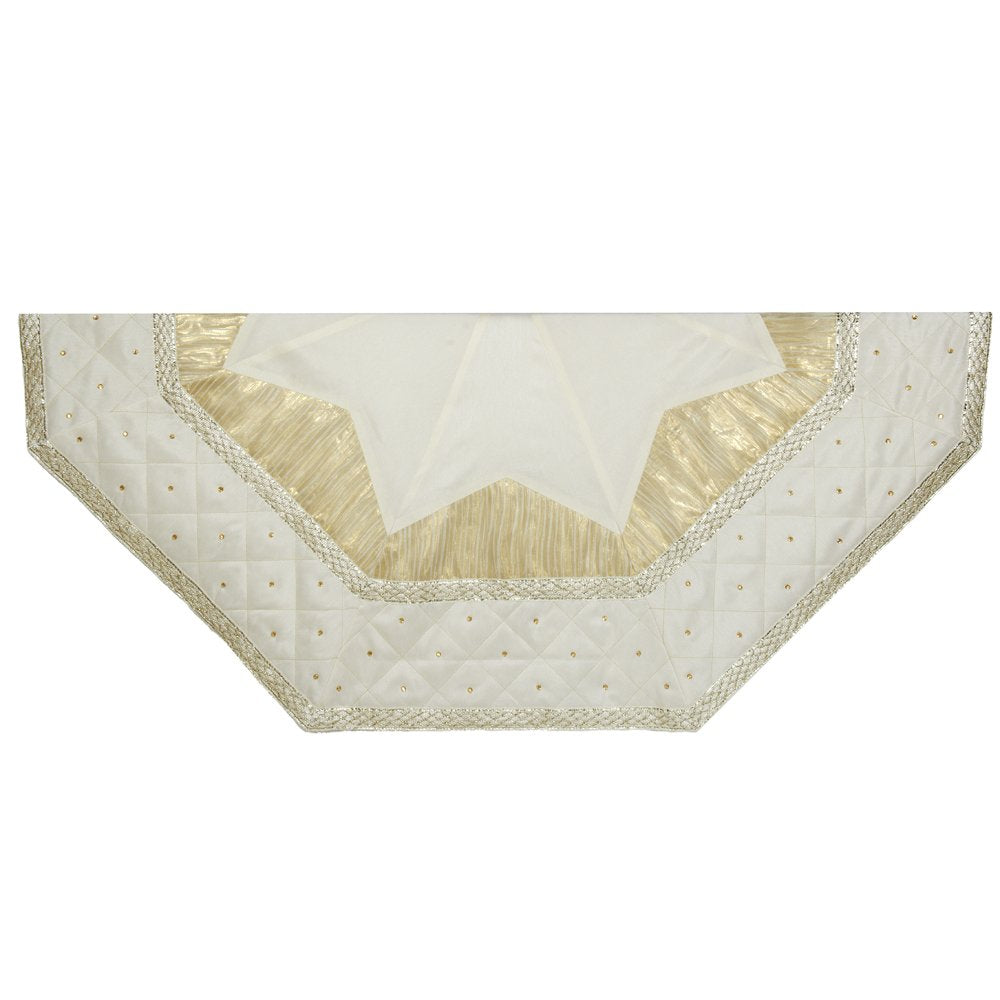 Kurt Adler Tree skirt with Quilted Border, 52-Inch, Ivory