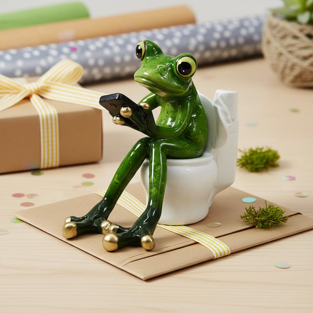 Comfy Hour Farmhouse Home Decor Collection Resin 5" Frog On Close Stool Desktop Decoration, Polyresin