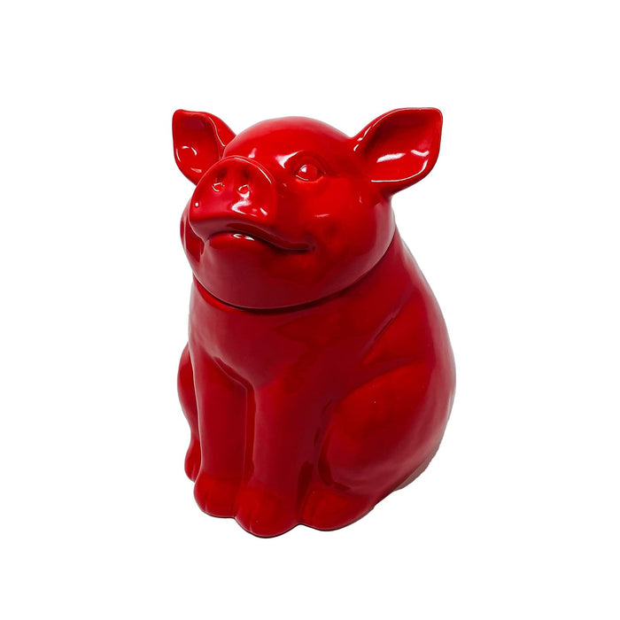 Drew Derose Contemporary Home Living 12" Red Unique Pig Design Sealed Storage Jar
