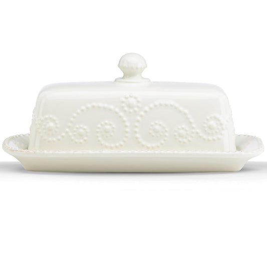 Lenox French Perle Covered Butter Dish, White