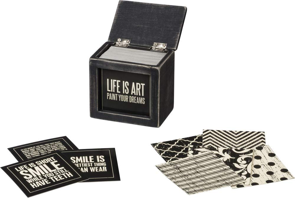 Primitives by Kathy Classic Black and White Hinged Box, Words of Wisdom
