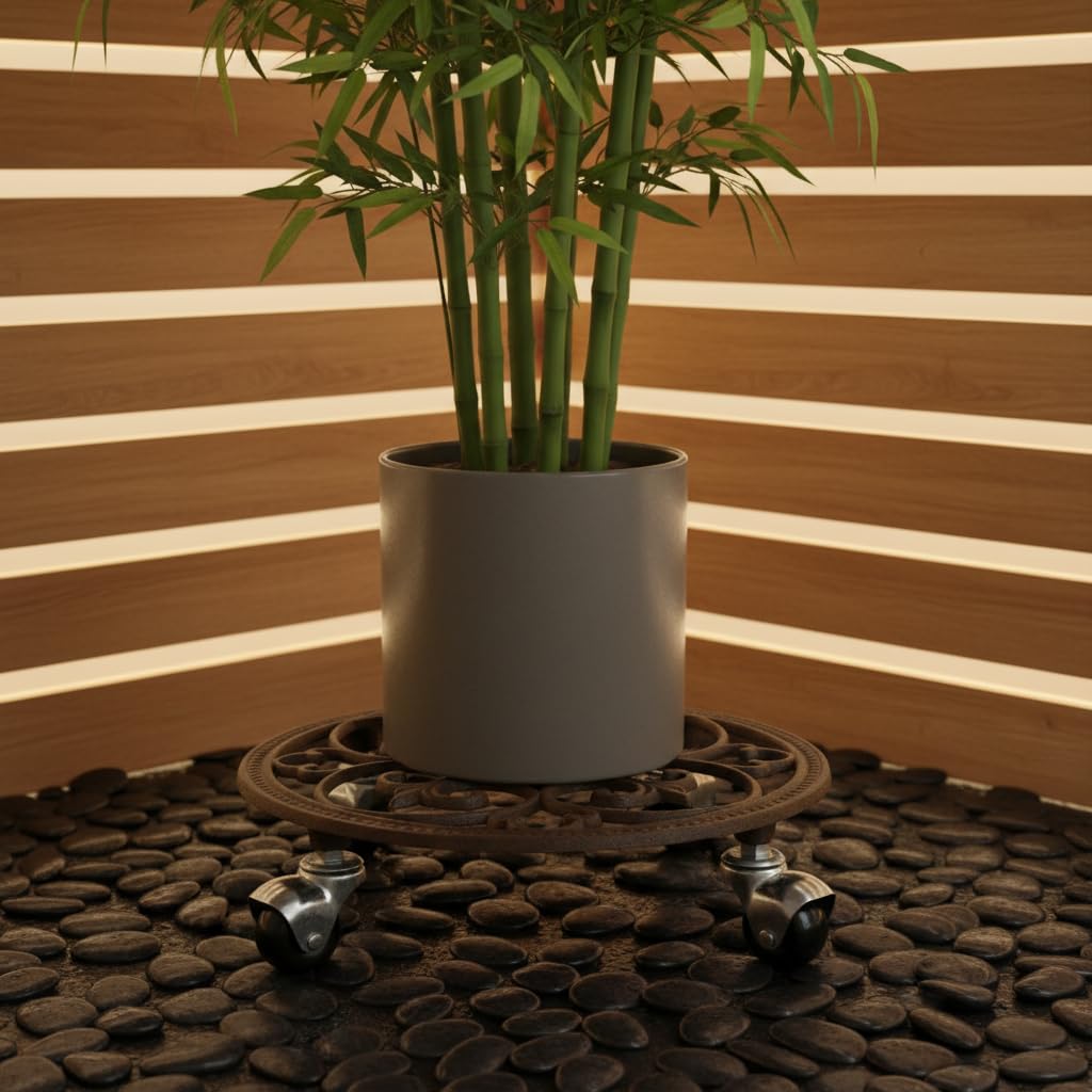 Comfy Hour 10 Inch Plant Caddy with Wheels, Cast Iron Round Trolley