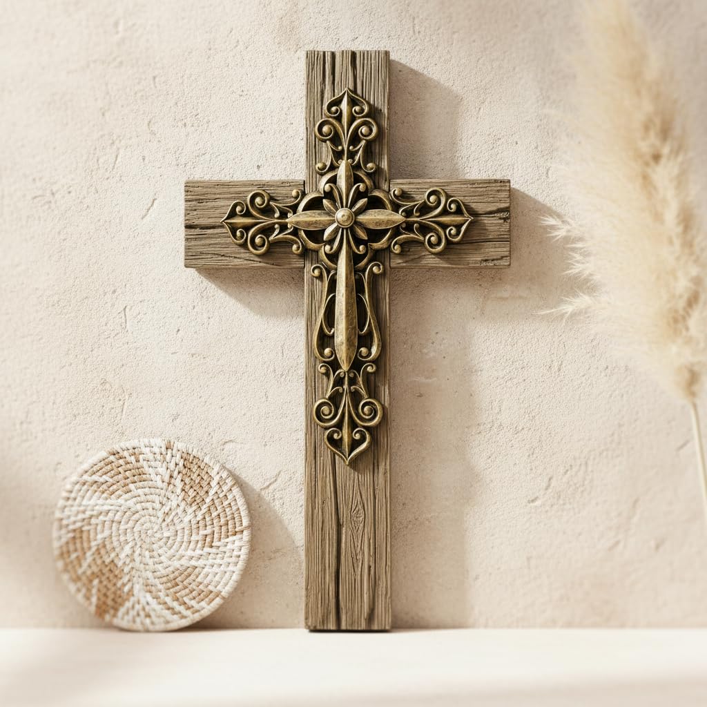 Comfy Hour 13 Inch Cross Wall Decor, Copper Tone Layered Wall Cross