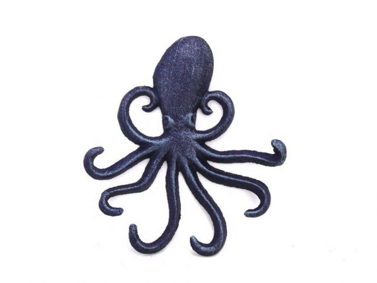 Hampton Iron Handcrafted Nautical Decor Rustic Dark Blue Cast Iron Wall Mounted Decorative Octopus Hooks 7" - Cast Iron