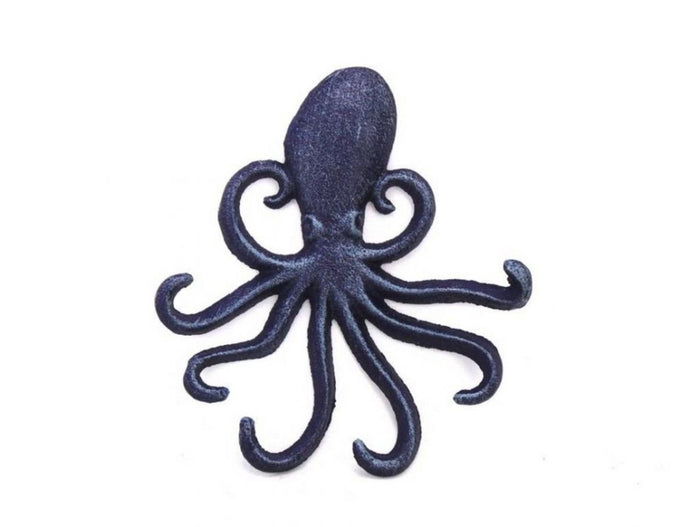 Hampton Iron Handcrafted Nautical Decor Rustic Dark Blue Cast Iron Wall Mounted Decorative Octopus Hooks 7" - Cast Iron