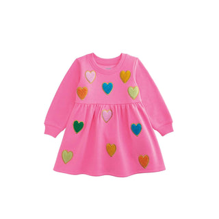 Mud Pie Dress, Pink, Kids Boucle Heart Sweatshirt Dress