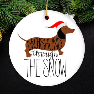OrnamentallyYou Dog Themed Christmas Ornaments (Dachshund Through The Snow Ornament, Funny Dog Cute (Circle))
