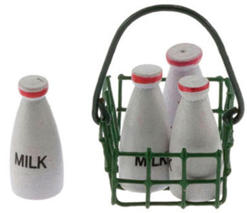 Dollhouse Miniature Milk Bottles in Basket