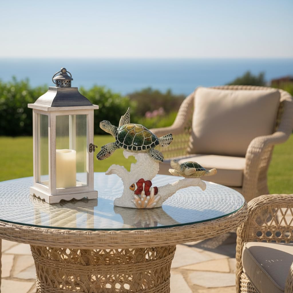 Comfy Hour Ocean Voyage with Sea Turtles Collection 8" Turtle and Fish Coastal Ocean Theme Decoration, Polyresin