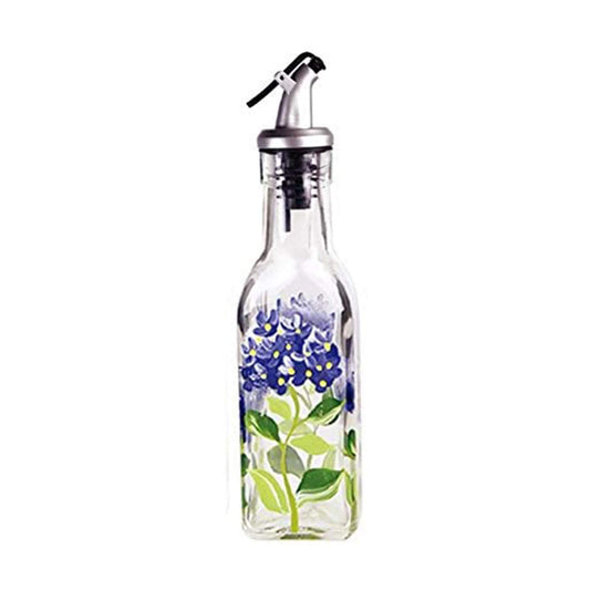 Grant Howard Hand Painted Square Cruet with Pourer, Blue Hydrangeas, 6 oz, Multicolor