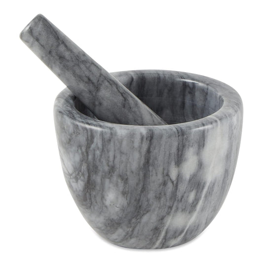 RSVP International Grey Marble Mortar & Pestle, 6 Ounce | Grind Spices, Powder Pesto, Mash Herbs, Crush Pills | Unique Marble Design