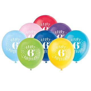 Unique Industries Assorted Color 6th Birthday Latex Balloons, 8 Ct.