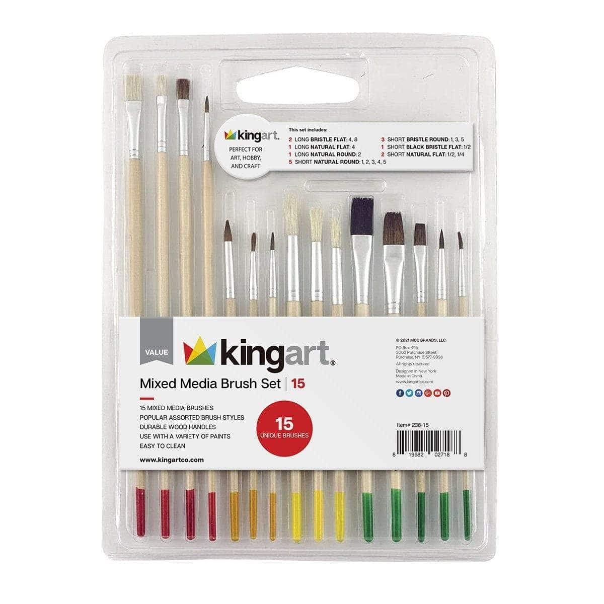 KINGART Value Pack All-Purpose Art, Craft & Hobby 15-Pack Brush Set Value Pack